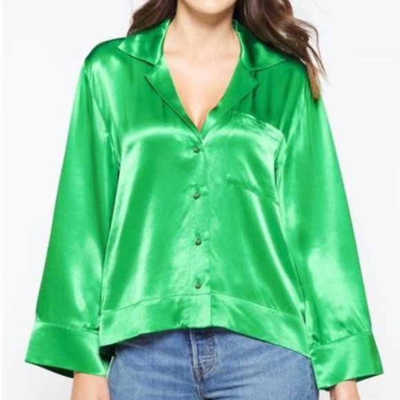 NWT Pistola Sia Button Down Blouse in Green - Picture 1 of 9